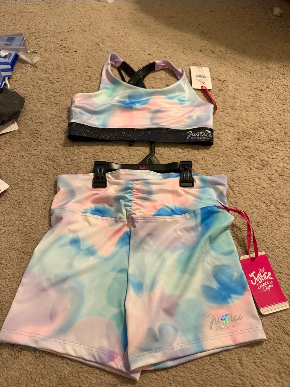 Justice Pastel Tie-Dye Dance Set in Blue, Pink & Mint